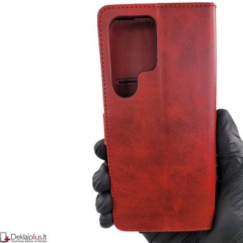 Dirbtinos odos dėklas su skyreliais - raudonas (Samsung S23 Ultra)